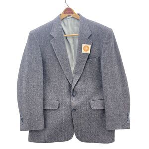Land's End Lambswool Blazer  Men's 41R Gray Herringbone Tweed American Academia